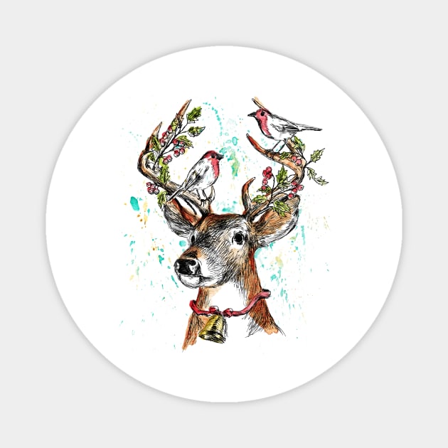 Christmas deer Magnet by rachelsfinelines
